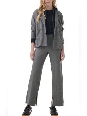 Pact Organic Cotton  Relaxed Gray Wide-Leg Knit Pants with Front Slits-Size L